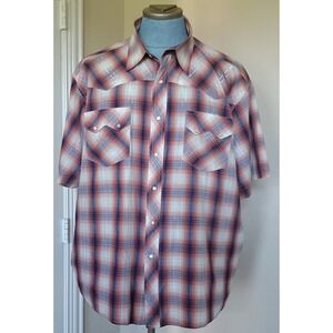 Rustler by Wrangler MEN'S Western Pearl Snap Plaid Short Sleeve Shirt Sz 2XL/TTG